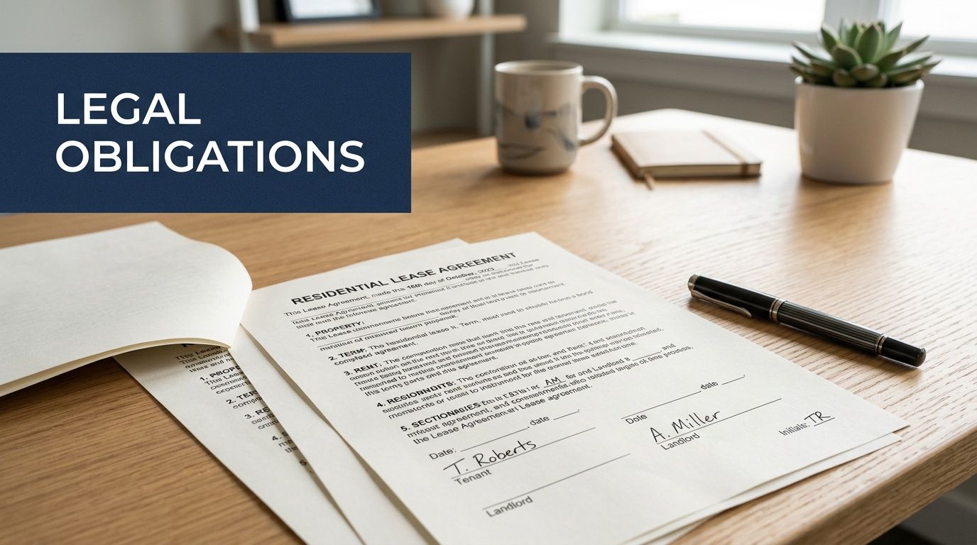 A close-up view of a residential lease agreement on a wooden desk with a pen and succulent.