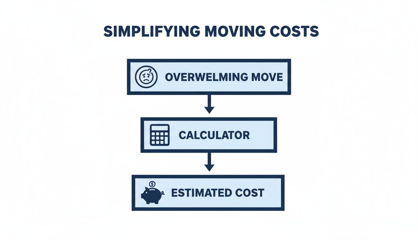 Flowchart illustrating how to simplify moving costs from an overwhelming move to an estimated cost using a calculator.